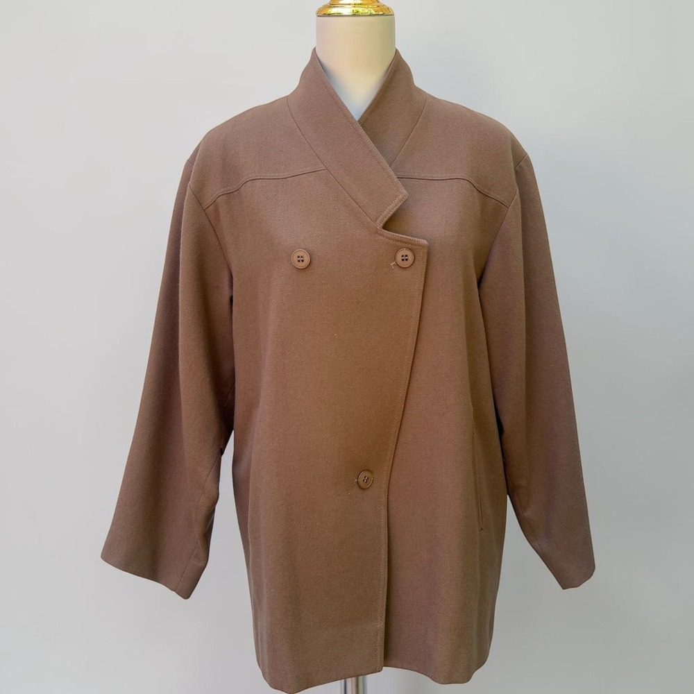 VTG Samuel Martin Pure Wool Coat 4 Tan Double Breasted Shawl Collar Flag Line‎